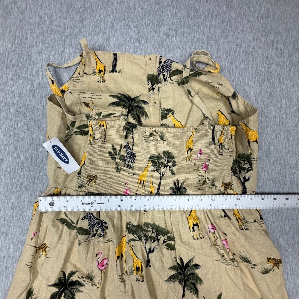 Old Navy Safari Print Linen Blend Midi Dress Giraffe Zebra Tan NEW - Picture 7 of 8